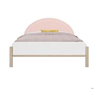 Lit 120cm x 190cm avec éclairage led et tête de lit rose effet bois