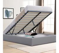 Lit 120x200 Coffre Dehoussable avec Pieds - 12 Lattes - Montage Rapide et Facile - Revêtement PVC Simili Facile Entretien - Design Moderne et Fonctionnel - LIT CELIA GRIS