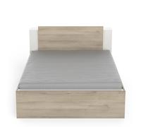 Demeyere Lit 140 x 190/200 avec Rangement Industriel 2 Tiroirs 2 Niches - Coloris Noir Mat & Chêne Clair - 144,7 x 227 x 87,7 cm