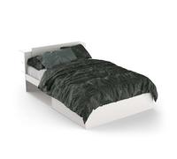 Demeyere Lit 140 x 190/200 avec Rangement Industriel 2 Tiroirs 2 Niches - Coloris Noir Mat & Chêne Clair - 144,7 x 227 x 87,7 cm