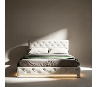 Lit 140 x 190 avec sommier lit coffre 140x190 lit d'appoint 1 personne avec LED coffre de lit tissu en lin beige