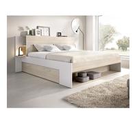 Lit 140 x 190 cm avec rangements - Coloris : Naturel et blanc - KEROSIA