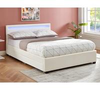 Lit 140 x 190 cm avec rangements - Simili blanc avec LEDs + Matelas - ALOIS II