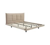 Lit 140 x 190 cm avec tête de lit capitonnée - Velours - Beige - NISATIO
