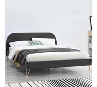 Lit 140 x 190 cm en velours et laiton gris PHOENIX