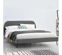 Concept Usine – Lit Phoenix 203 x 153 x 89 cm en velours, sommier à lattes pour 2 personnes, gris