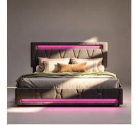 Lit 140 x 200 avec sommier lit 140x200 avec tiroirs cadre de lit 140x200 lit d'appoint 1 personne LED tissu en lin beige