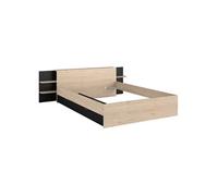 AltoBuy Lit 140x190/200 Aspect Bois et Noir tête de lit tablettes - North