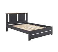 Lit 140x190 cm Ajouré MDF et Pin Gris Anthracite Effet Chêne - EMEREN