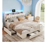 Lit 140x190 CM - avec LED et USB/ Type-C - Lit Coffre avec Rangement et Tete de Lit - 3 grands tiroirs - 2 Personnes -Velours