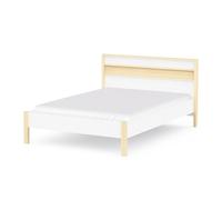 Lit 140x190 cm Blanc et Décor Bois avec Tête de Lit Intégrée - Lit Double à la Taille Adaptable : Peut Accueillir Un Matelas de 140x200 cm - Fabriqué en France