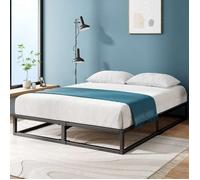 Zinus Joseph Sommier 140x190 cm avec Lattes en Bois - Cadre de Lit 2 Personnes en Métal - Hauteur 25 cm pour Rangement - Assemblage Facile - Noir