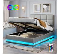 Lit 140x190 cm Lit double LUMINARIX Avec espace de rangement Lit Coffre Tissu en cuir Lit rembourré Gris