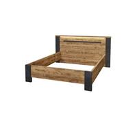 Lit 140x190cm Effet Bois et Béton Anthracite avec Leds - CANDAS -