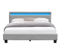 angel Solide et Confortable Lit 140x200 avec Sommier+Tête de Lit avec Eclairage LED Couleur GRIS