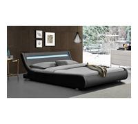 Lit 140x200 - Ava - Sommier + Tête de Lit Éclairage LED - Couleur Blanc - Pieds 5 cm - 13 Lattes - Revêtement PVC Simili - Montage Rapide et Facile - Lit Ava Noir