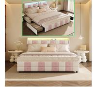 Lit 140x200 avec Sommier, 4 Tiroirs, LED, USB/Type-C - Lit Adulte 2 Personnes Rembourré - Tête de Lit Rangement - Velours - Blanc