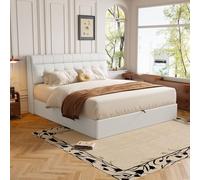 Lit 140x200 avec sommier et étagère de tête de lit cachée, coffre à rangement 140x200, lit double rembourré sans matelas