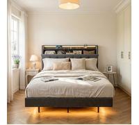Lit 140x200 - BEALIFE - bf2230 - Tête de lit rangement caché - LED réglable - Sommier à lattes métal