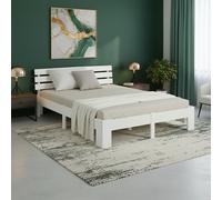 Homestyle4u Lit double 1821 – Bois de pin massif 140x200 – Sommier à lattes – Blanc