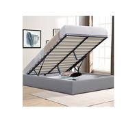 Lit 140x200 Gris - Dimensions Spacieuses - Compatible avec Tous Matelas - Montage Rapide et Facile - Revêtement PVC Simili Pratique - LIT LORIS GRIS