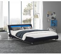 Lit 140x200 Lit Gina - Sommier + Tête de Lit Incurvée + Pieds de 5 cm - 13 Lattes - Revêtement PVC Simili - Montage Rapide et Facile - Noir