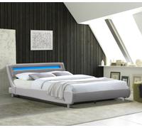 Lit 140x200 - Sommier + Tête de Lit Incurvee + Pieds de 5 cm - 13 Lattes - Revêtement PVC Simili - Montage Rapide et Facile - Lit Gina Gris