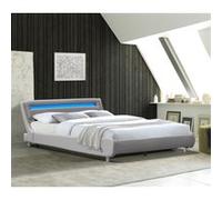 Lit 140x200 - Sommier + Tête de Lit Incurvee + Pieds de 5 cm - 13 Lattes - Revêtement PVC Simili - Montage Rapide et Facile - Lit Gina Gris Gris G