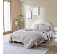 Lit 140x200 Tissu Beige avec tête de lit Bouclette