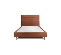 Lit 150x190cm avec tête de lit lignes bouclette et sommier tapissier terracotta - Hauteur totale : 35cm