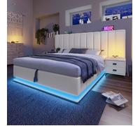 Lit 160×200 cm coffre Lit rembourré Lit double avec App Control LED et USB-C Cadre de lit - SWEIKO - PU Blanc
