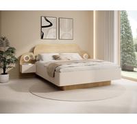 Vente-unique - Lit 160 x 200 cm - avec chevets et LEDs - Coloris : Beige et Naturel - DARTAGNO