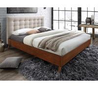 Lit 160 x 200 cm avec tête de lit capitonnée - Tissu - Beige - FRANCESCO