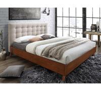 Lit 160 x 200 cm avec tête de lit capitonnée - Tissu - Beige + Matelas - FRANCESCO