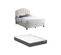 Lit 160 x 200 cm avec tiroirs - Velours - Ivoire + Matelas - ILISIO