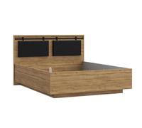 Lit 160 x 200 cm Queen Size avec tête de lit Coussin Simili Noir en décor Bois de chêne et Noir avec Barre en métal Noir - Style Industriel - Farm