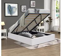 Lit 160x200 - 12 Lattes - Confort Optimal - Montage Rapide et Facile - Revêtement PVC Simili Facile d'Entretien - Rangement Pratique - Coffre Gris - LIT MANON BLANC