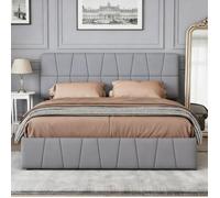 Lit 160x200 avec Rangement - COZY - Velours Gris - 4 Tiroirs - Sommier à Lattes - 2 Places