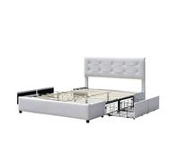 Lit 160x200 - CHLOE - Blanc - Sommier inclus - 4 tiroirs - Design contemporain