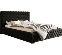 Lit 160x200 cm Adonis - Lit Chesterfield avec coffre de rangement et sommier à lattes - Tissu velours, style glamour - Lit de chambre double (Noir - Amor Velvet 4322)