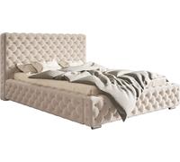 Lit 160x200 cm Adonis - Lit Chesterfield avec coffre de rangement et sommier à lattes - Tissu velours, style glamour - Lit de chambre double (Beige - Amor Velvet 4304)
