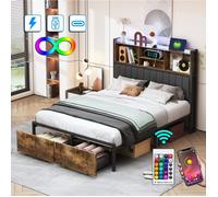 Lit 160x200 cm Lit double LUMINARIX Lit Coffre Équipé d'un éclairage LED et d'une fonctionnalité de recharge USB Lit rembourré