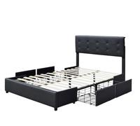 Lit 160x200 Noir avec Sommier et Tête de Chloe Lit adule 4 Tiroirs + Pieds en 4 cm