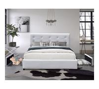 Lit 160x200 solide et confortable avec 4 tiroirs, tête de lit incluse, revêtement PVC simili, montage rapide et facile, rangement optimal - Lit Chloe Blanc