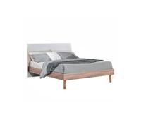Lit 160x200cm tête de lit blanche et cadre aspect bois - YAKIM - ALTOBUY
