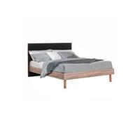 Lit 160x200cm tête de lit noire et cadre aspect bois - YAKIM -