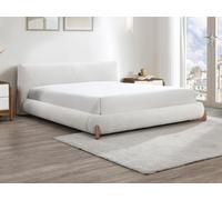 Lit 180 x 200 cm - Tissu bouclette - Blanc et naturel - GAMURA