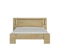 Lit 180cm x 200cm avec liseuses led et rangement effet bois chêne doré