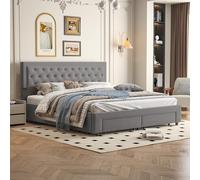 Lit 180x200 avec Sommier, Lit Coffre 2 Tiroir, Lit Deux Personnes, Applicable C'est très Pratique Ranger Vêtements Tous Jours, Livres Sans avoir Asoulever Sommier Chaque Fois (Gris, 180 x 200cm)