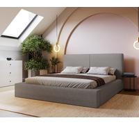 Lit 180x200 cm Morin Boucle - Lit double avec mousse épaisse - sommier métallique et coffre de lit inclus - Tissu bouclé (Gris clair - Anthologie 15)
